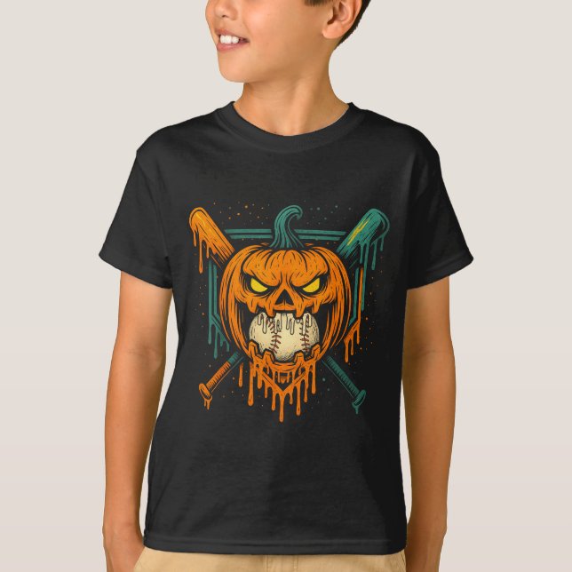 T-shirt Pumpkin Halloween Baseball Ice Cream Drip Soky Boy (Devant)