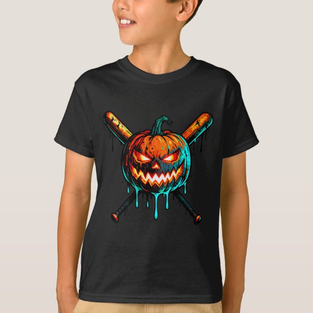 T-shirt Pumpkin Halloween Baseball Ice Cream Drip Soky Boy (Devant)