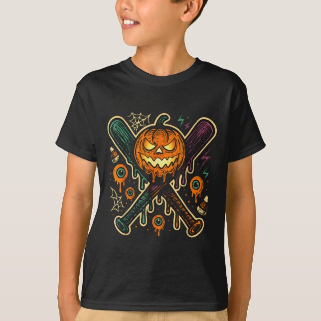 T-shirt Pumpkin Halloween Baseball Ice Cream Drip Soky Boy (Devant)