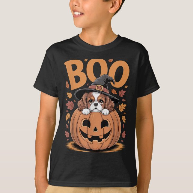 T-shirt Pumpkin Halloween Cavalier King Charles Spaniel  (Devant)