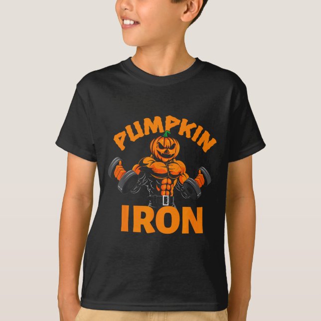 T-shirt Pumpkin Iron Halloween Gym Workout Lifting Pun Fun (Devant)