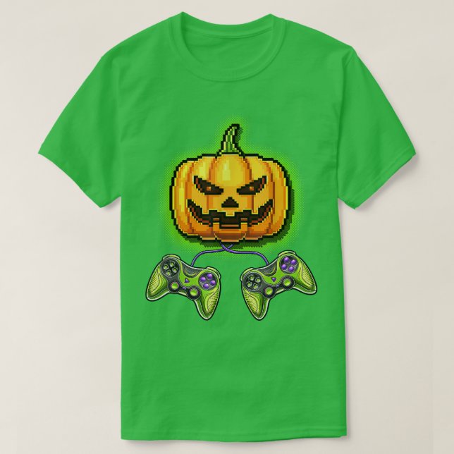 T-shirt Pumpkin Jack-O-Lantern Video Game Controller Hallo (Design devant)
