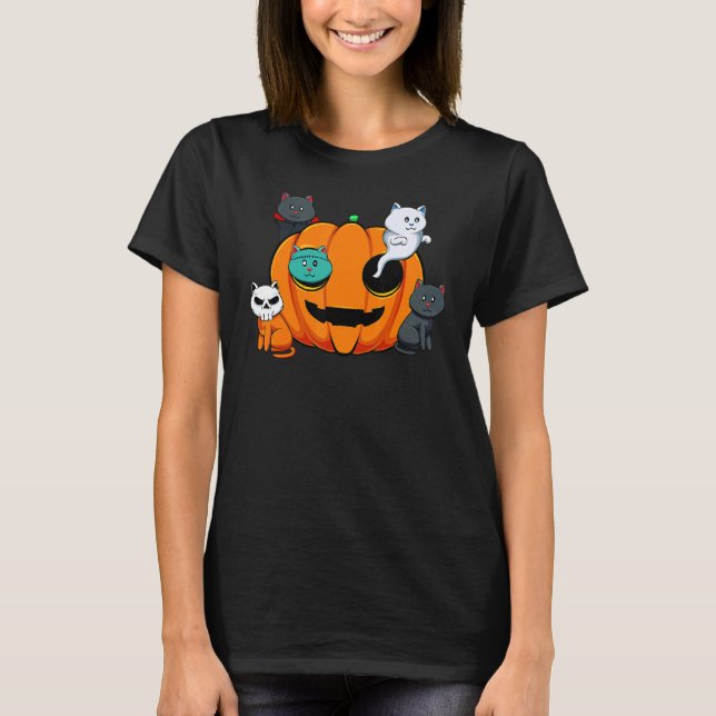 T-shirt Pumpkin Monster Cats Lazy Halloween Costume Cute K (Devant)