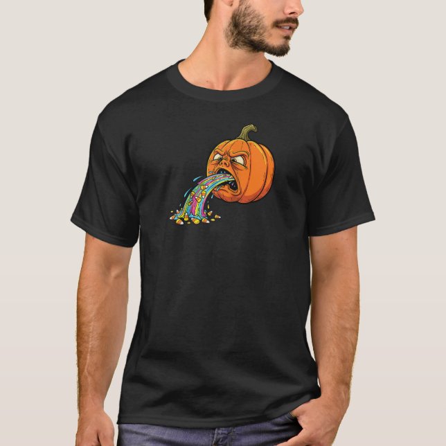 T-shirt Pumpkin Puking Candy Corn Rainbow Spooky Apparel H (Devant)