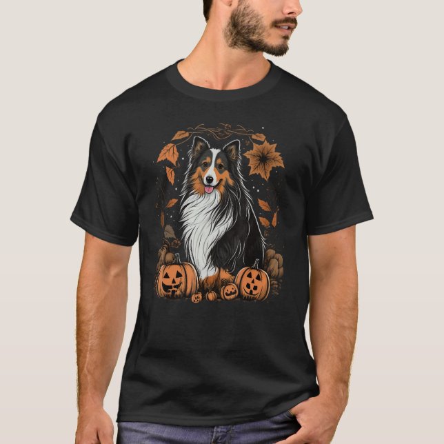 T-shirt Pumpkin Shetland Sheepdog costume on Sheltie Hallo (Devant)