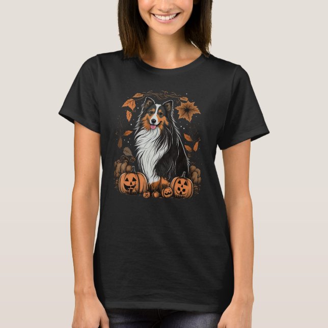T-shirt Pumpkin Shetland Sheepdog costume on Sheltie Hallo (Devant)
