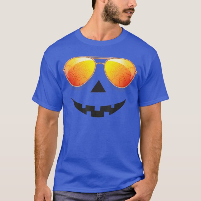 T-shirt Pumpkin Shirt Halloween Sunglasses Spider Web Tric (Devant)