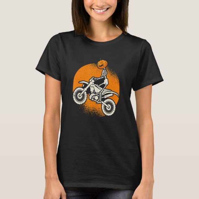 T-shirt Pumpkin Skeleton Dirt Bike Rider Halloween Motocro (Devant)