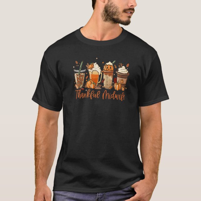 T-shirt Pumpkin Spice Latte Fall Coffee  One Thankful Midw (Devant)