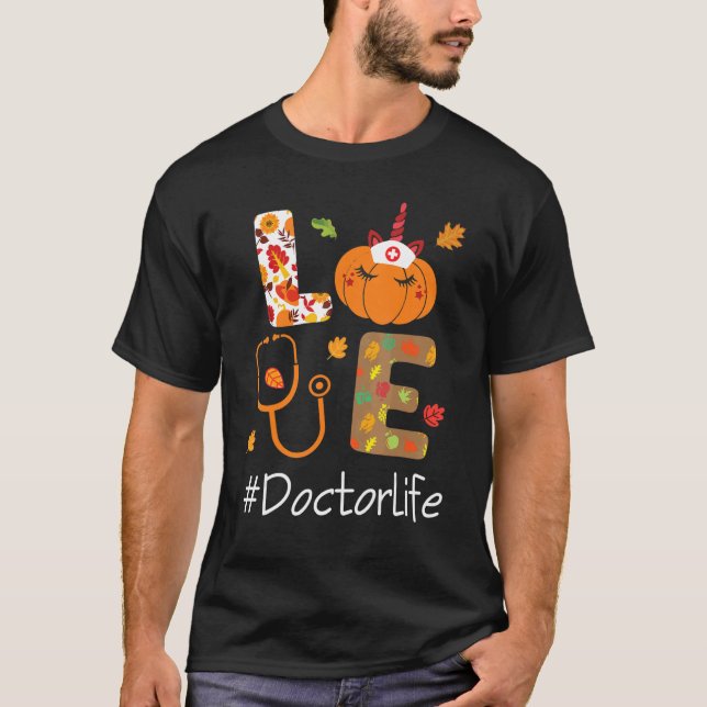 T-shirt Pumpkin Unicorn Face Happy Thanksgiving Day LOVE D (Devant)