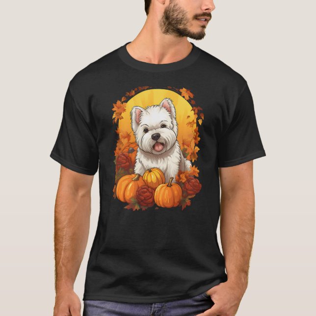T-shirt Pumpkin Westie Dog Halloween Thanksgiving (Devant)