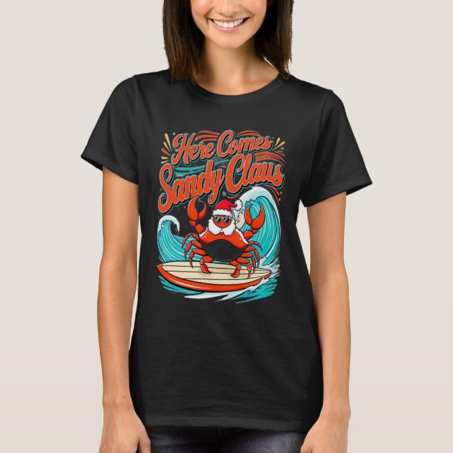 T-shirt Pun de crabe de Noël mignon Santa Hat (Devant)