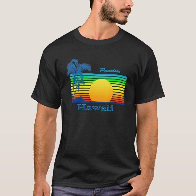 T-shirt Punaluu Hawaii Retro Tropical Beach Sunset (Devant)