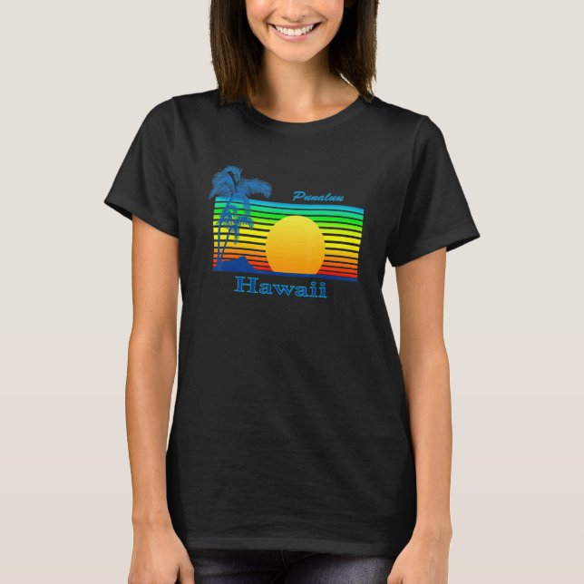T-shirt Punaluu Hawaii Retro Tropical Beach Sunset (Devant)