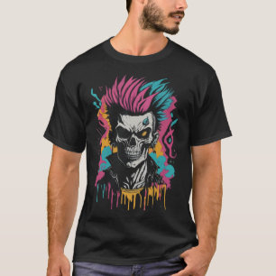 T-shirt Punk néon Cyberpunk Rock Mohawk Crâne Peinture Écl