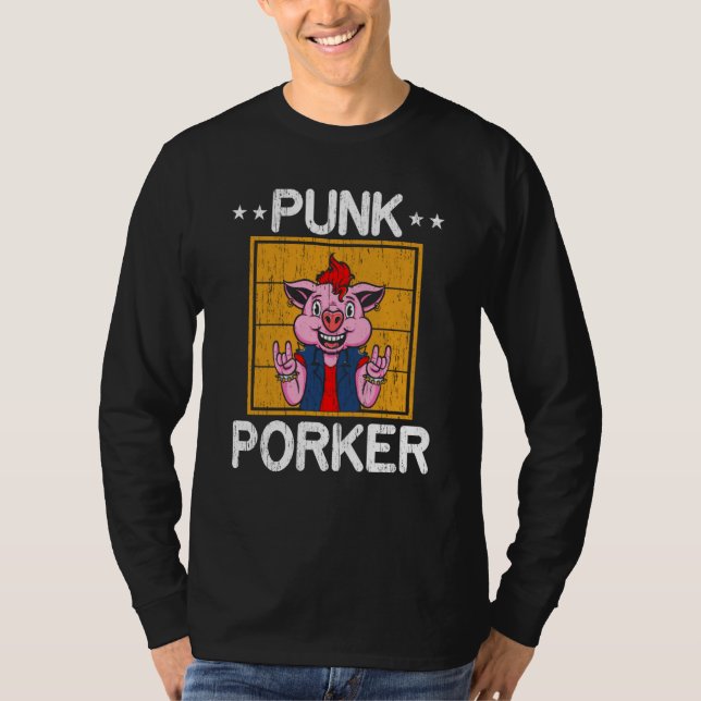 T-shirt Punk Porker Farm Animal Piggy Farmer Pig (Devant)