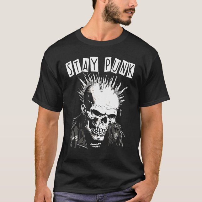 T-shirt Punk Rock Concert Skull Skeleton Mohawk Mohican  S (Devant)
