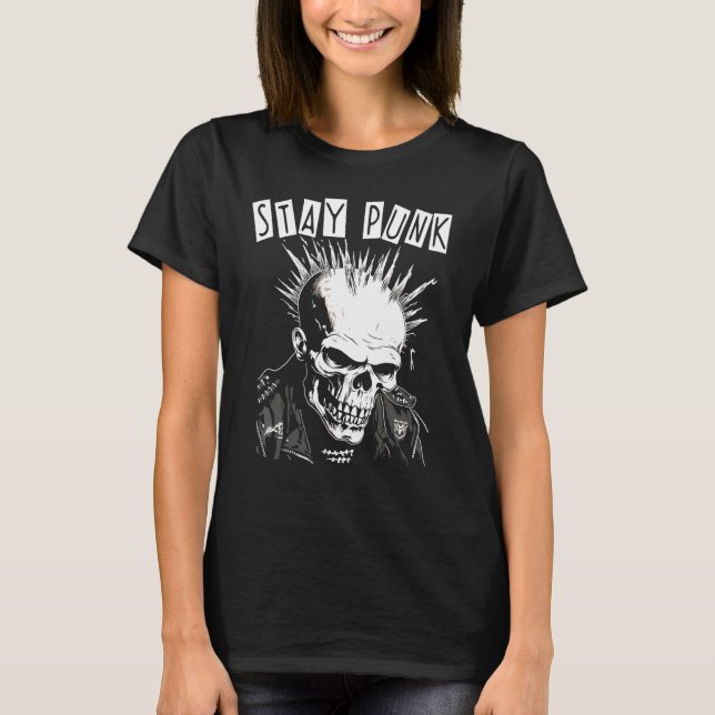 T-shirt Punk Rock Concert Skull Skeleton Mohawk Mohican  S (Devant)