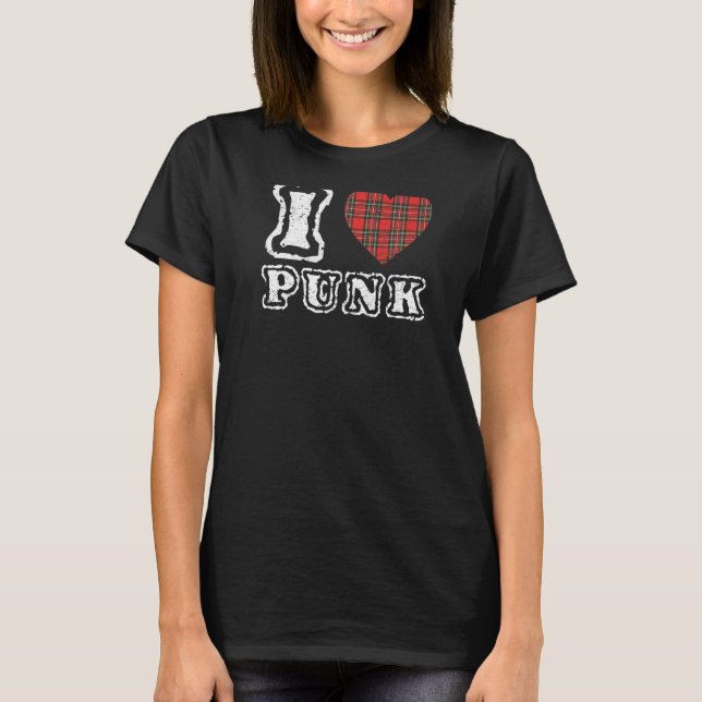 T-shirt Punk Rock I Love Punk Punker Rocker 80s 90s Plaid (Devant)