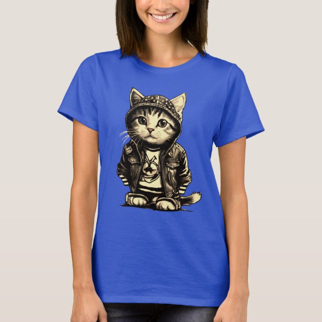 T-shirt Punk Rock Kitten Cute Cat Design (Devant)