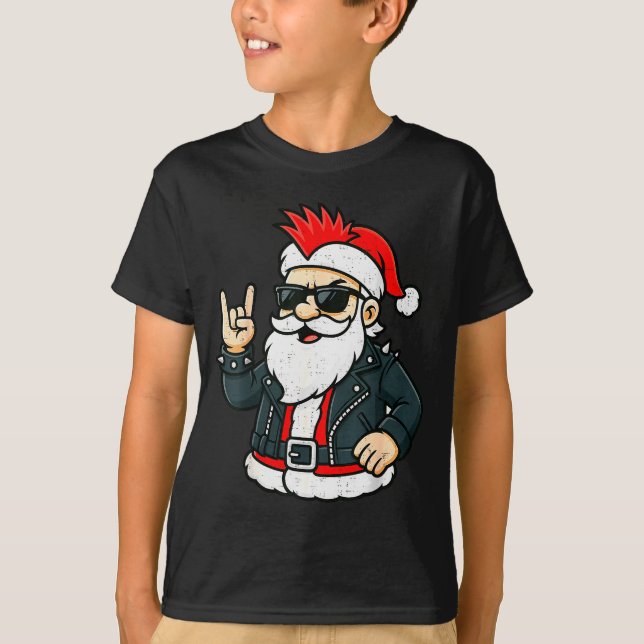 T-shirt Punk Rock Santa Claus Emo Christmas Rocker Pajamas (Devant)
