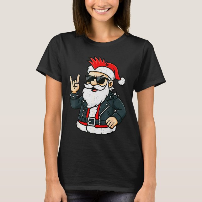 T-shirt Punk Rock Santa Claus Emo Christmas Rocker Pajamas (Devant)
