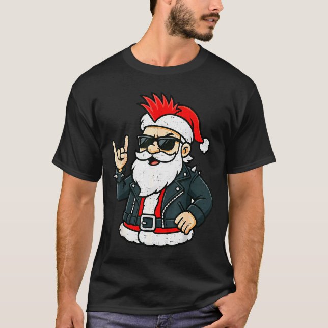 T-shirt Punk Rock Santa Claus Emo Christmas Rocker Pajamas (Devant)