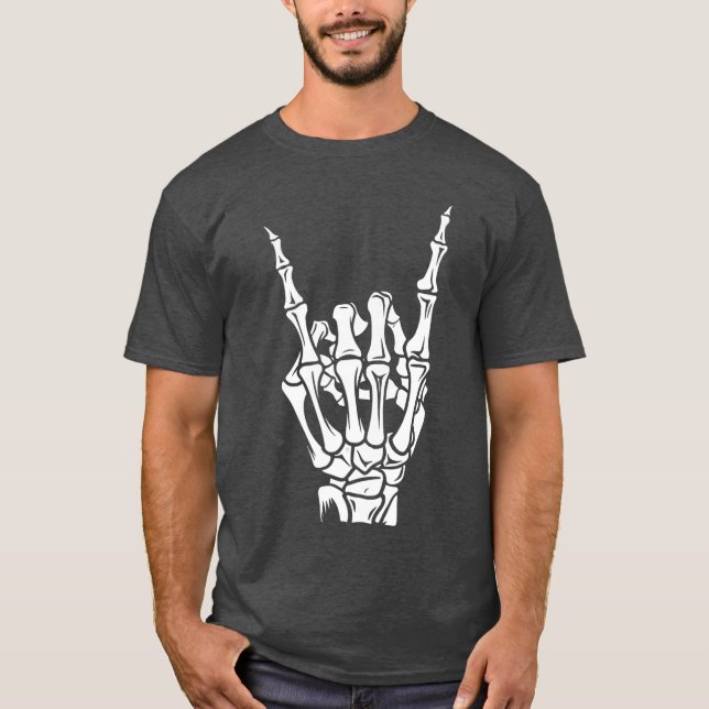 T-shirt Punk Rock Skeleton Cool Rocker Halloween Men Women (Devant)