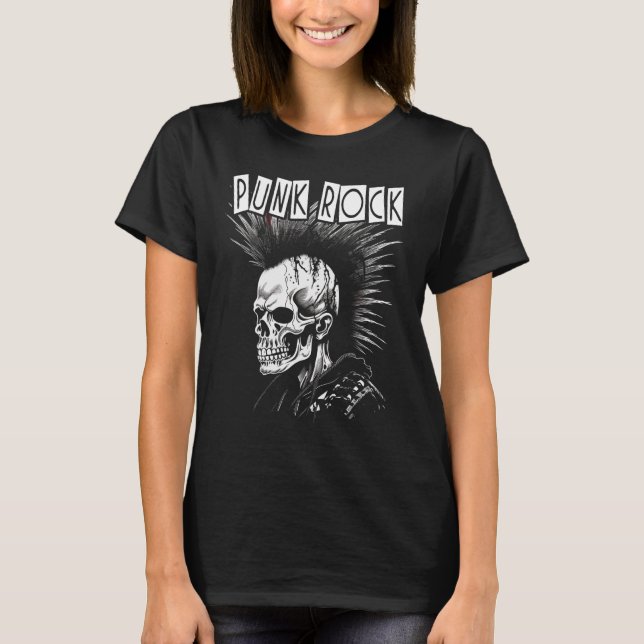 T-shirt Punk Rock Skull Skeleton Mohawk Mohican Punk (Devant)