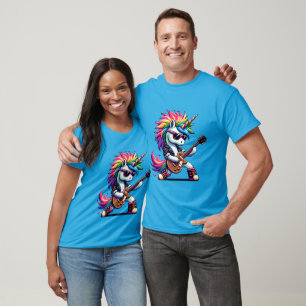T-shirt Punk Rock Unicorn Colorful Pixel Art Guitare Desig