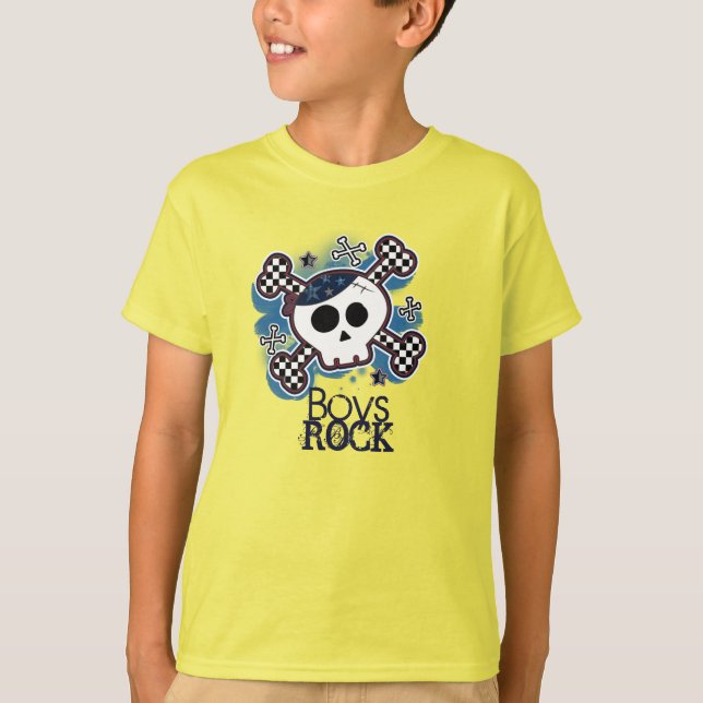 T-shirt Punk Rocker Rock Boys Skull Bleu Personnalisé (Devant)