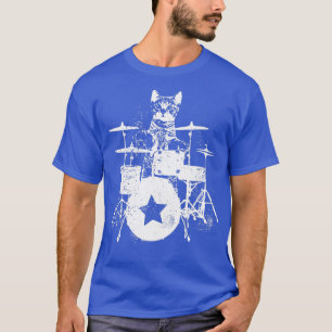 T-shirt Punk Rockstar Kitten Kitty Chat Drummer Jouer Dru