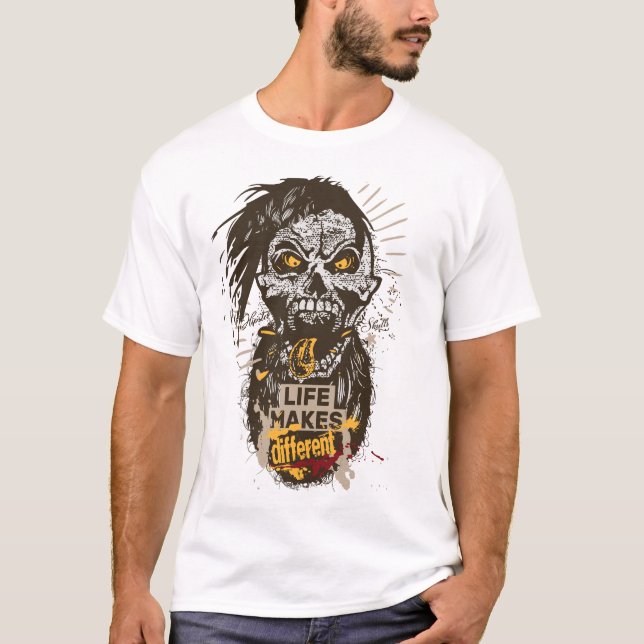 T-shirt Punk tete de mort hipster skull barbe et moustache (Devant)