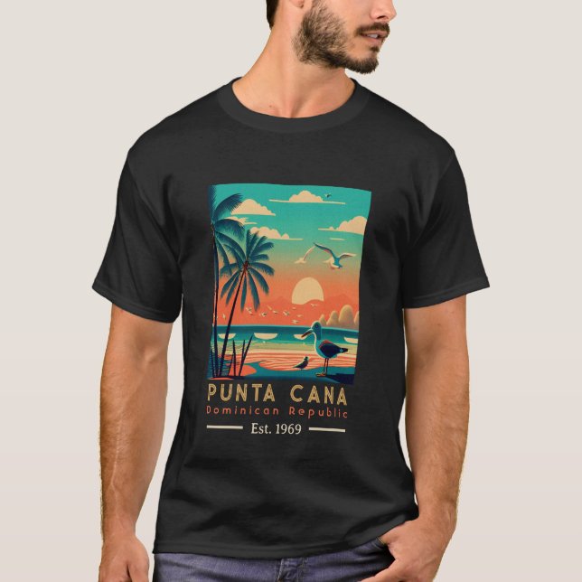 T-shirt Punta Cana DR Retro Sunset Souvenirs 1960 (Devant)