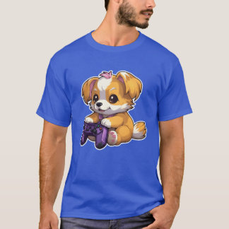 T-shirt Pup anime jouant à des jeux vidéo rétro