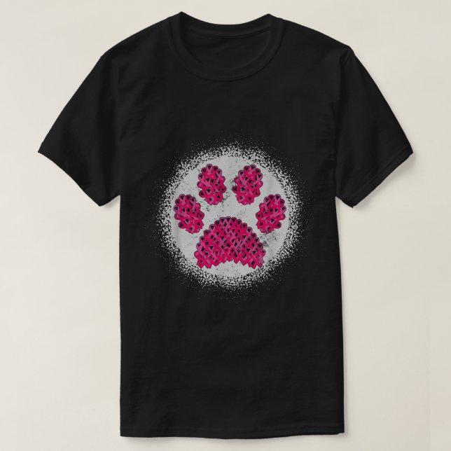 T-shirt Puppy Love Pink Ribbon Dog Paw Print Breast Cancer (Design devant)
