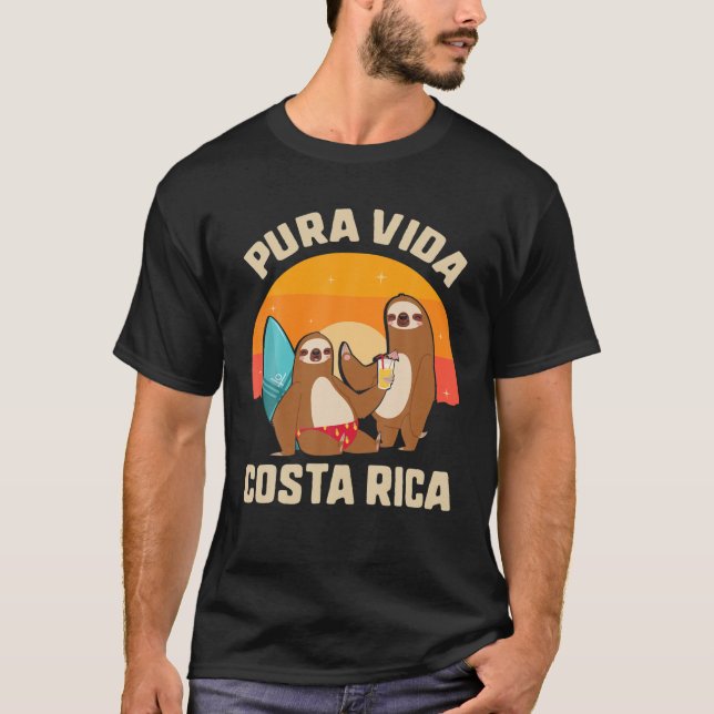 T-shirt Pura Vida Costa Rica Sloth Surf Sleepy Summer V (Devant)