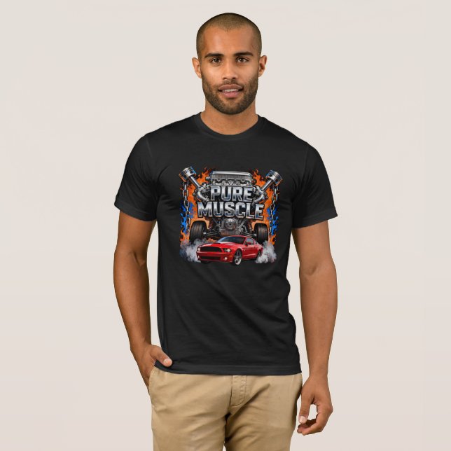 T-shirt Pure Muscle Power – Engine Muscle Car with Flame (Devant entier)