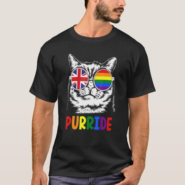 T-shirt Puride Gay Pride Parade Drapeau Royaume-Uni Chat C (Devant)