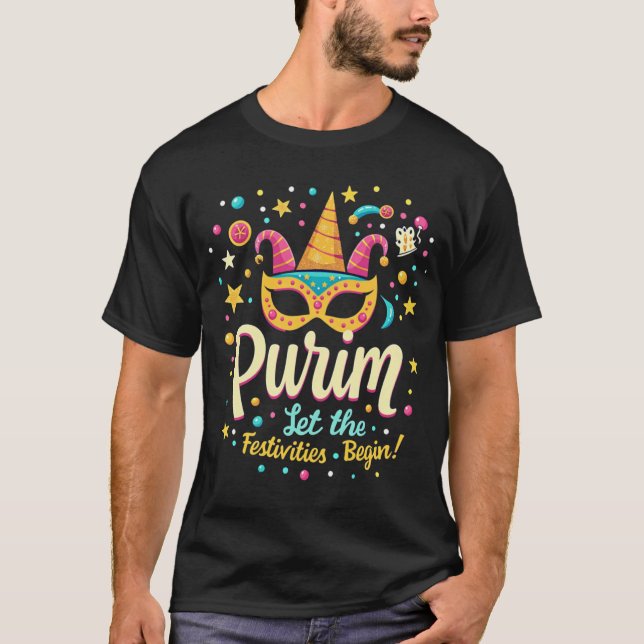T-shirt PURIM Laissons les festivités commencer ! –Célébra (Devant)