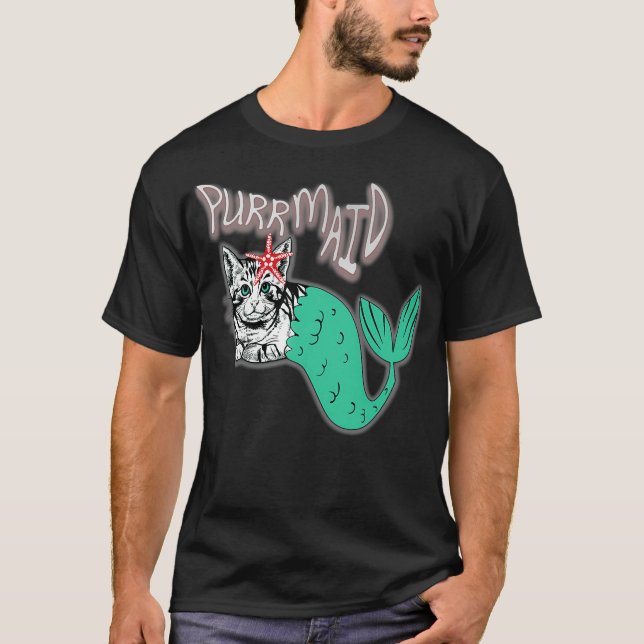 T-shirt Purmaid Sous L'Eau Chat Kitten Sirène Drôle Meow (Devant)