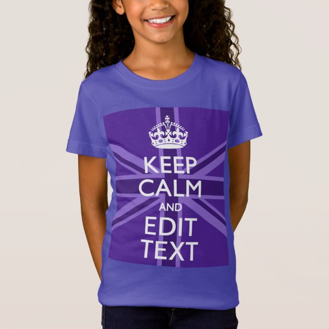 T-Shirt Purple Accent Keep Calm and Your Text Union Jack (Devant)