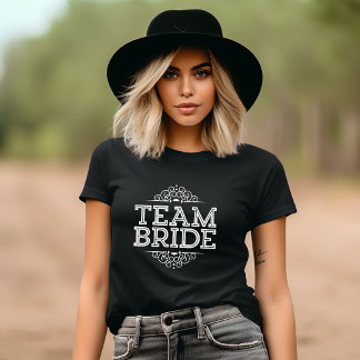 T-shirt Purple & Blanc Mignonne Équipe Mariée Mariage Fête