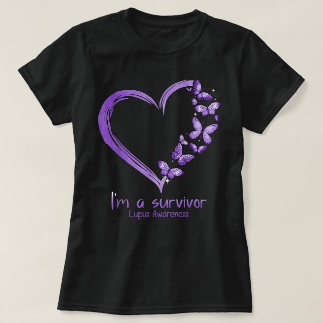 T-shirt Purple Butterfly Heart I'm A Survivor Lupus (Design devant)