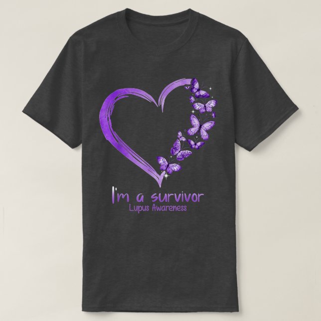 T-shirt Purple Butterfly Heart Je suis un survivant Lupus  (Design devant)