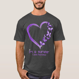 T-shirt Purple Butterfly Heart Je suis un survivant Lupus 