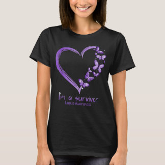 T-shirt Purple Butterfly Heart Je suis un survivant Lupus 