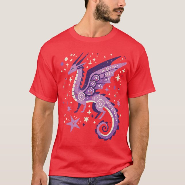 T-shirt Purple Dragon Stars Cute Fantasy Mythical Girls Wo (Devant)
