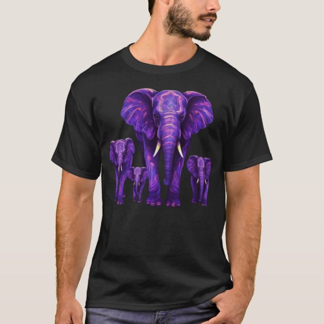 T-shirt Purple Elephant Famille Cadeau Gras Dessin (Devant)
