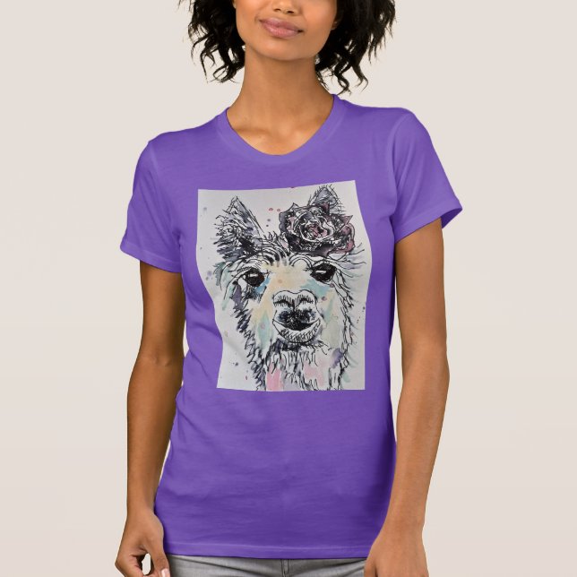 T-shirt Purple Llama mignonne Aquarelle femmes T Chemise (Devant)